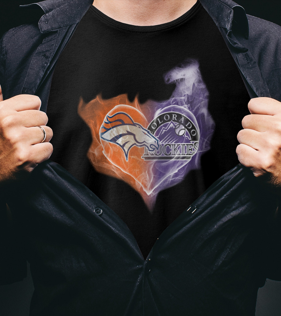 Broncos Colorado Rockies Heart Logo NFL MLB Smoke T-Shirt