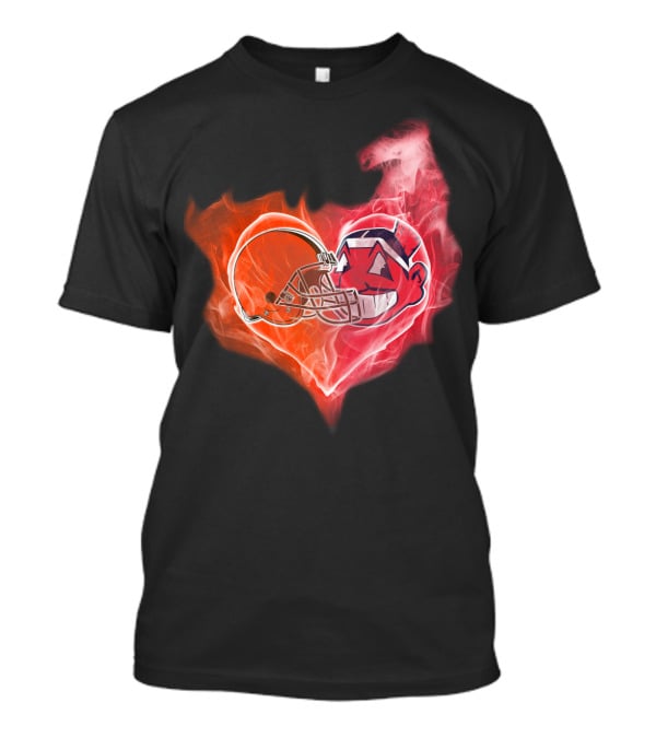 Browns Cleveland Indians Helmet Heart Fire Fusion T-Shirt