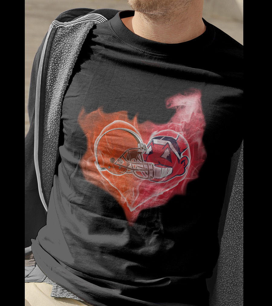 Browns Cleveland Indians Helmet Heart Fire Fusion T-Shirt