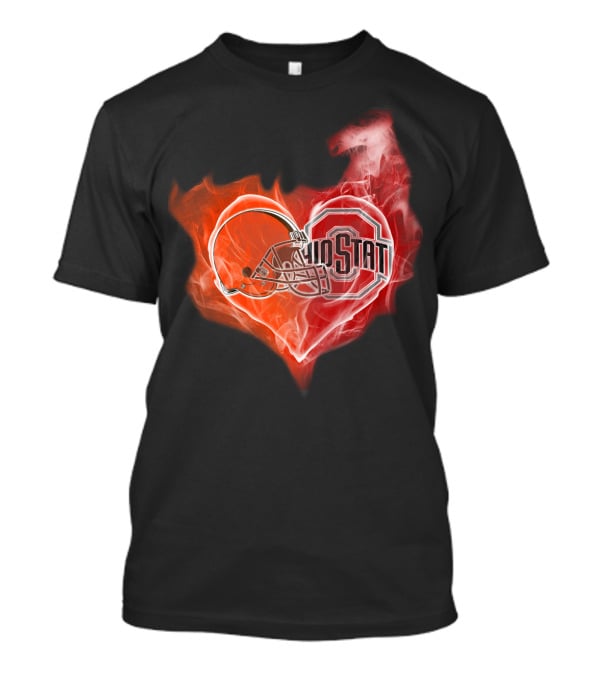 Browns Ohio State Buckeyes Flaming Heart T-Shirt