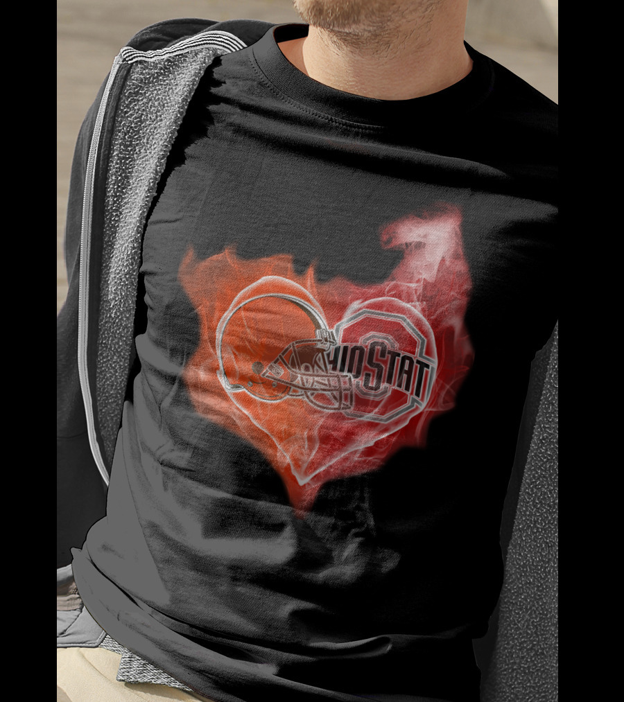 Browns Ohio State Buckeyes Flaming Heart T-Shirt