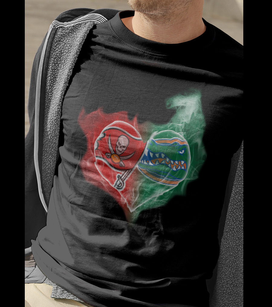 Buccaneers And Florida Gators Heart Smoke Logo Combination T-Shirt