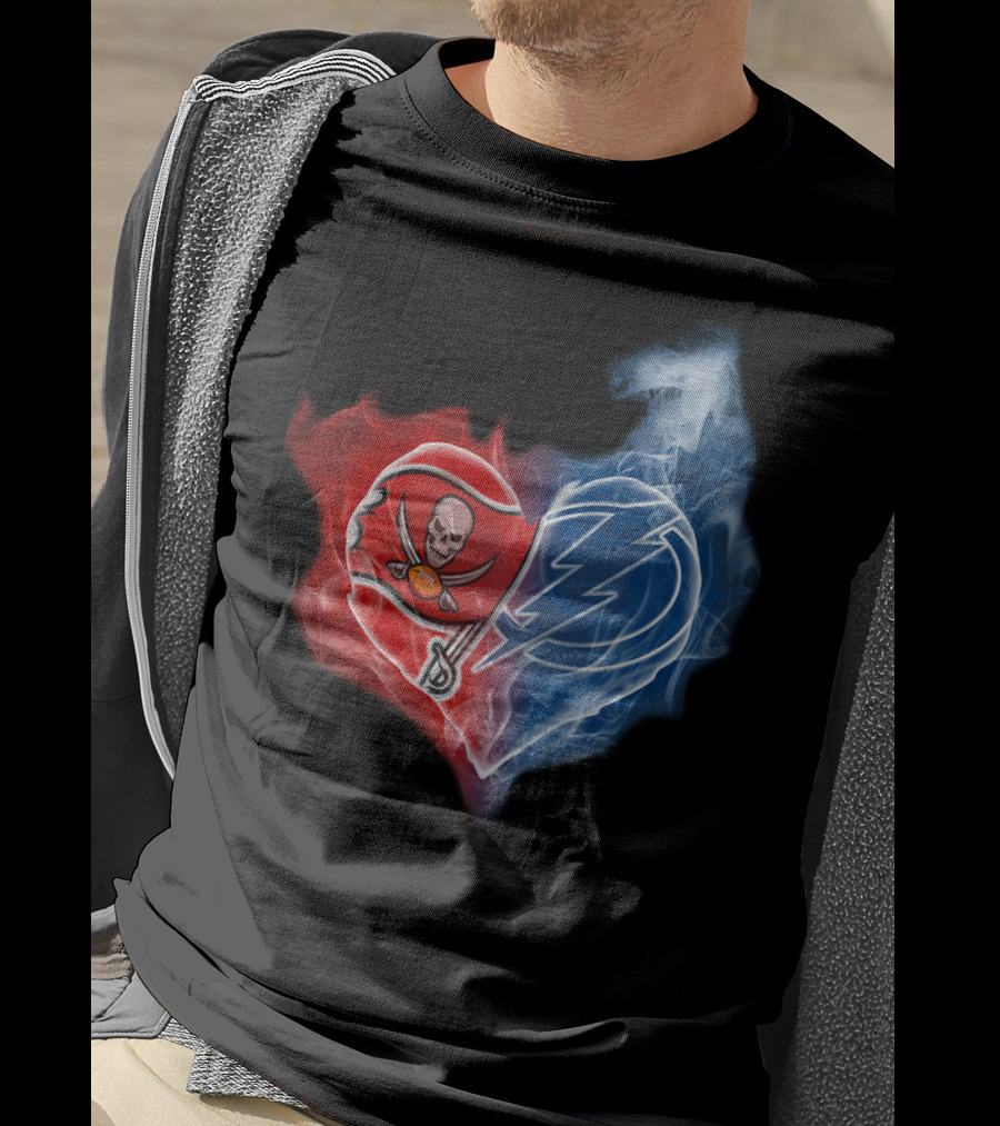 Buccaneers And Tampa Bay Lightning Heart Logo Fusion T-Shirt