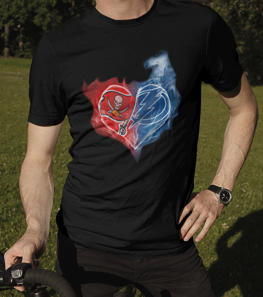 Buccaneers And Tampa Bay Lightning Heart Logo Fusion T-Shirt