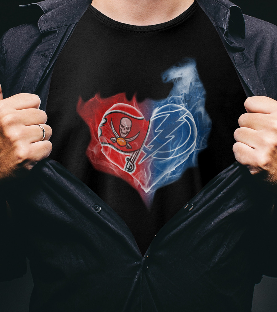 Buccaneers And Tampa Bay Lightning Heart Logo Fusion T-Shirt