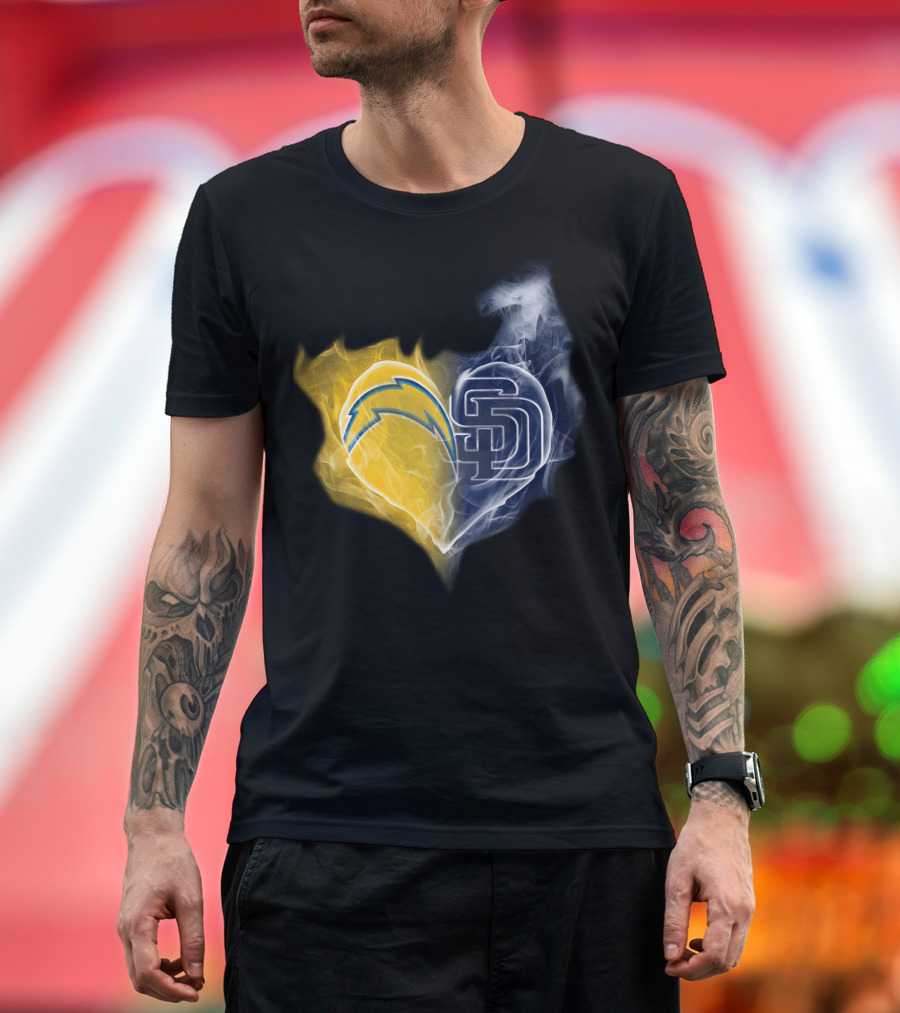 Chargers Padres Heart Symbol Collaboration T-Shirt