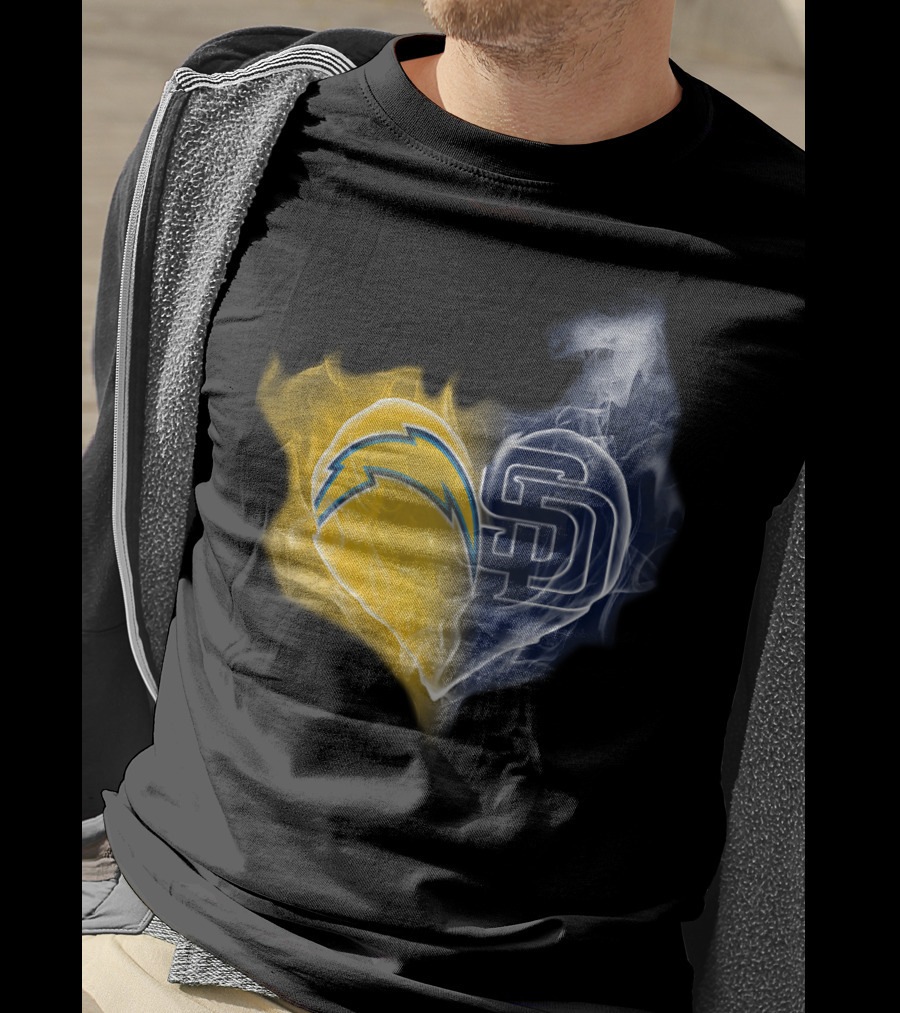 Chargers Padres Heart Symbol Collaboration T-Shirt