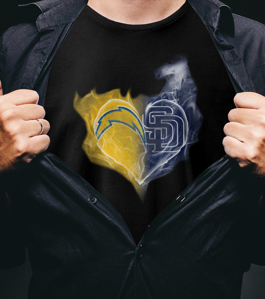 Chargers Padres Heart Symbol Collaboration T-Shirt