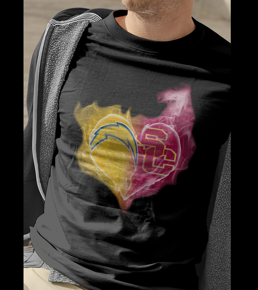 Chargers USC Trojans Heart Symbol Fusion T-Shirt