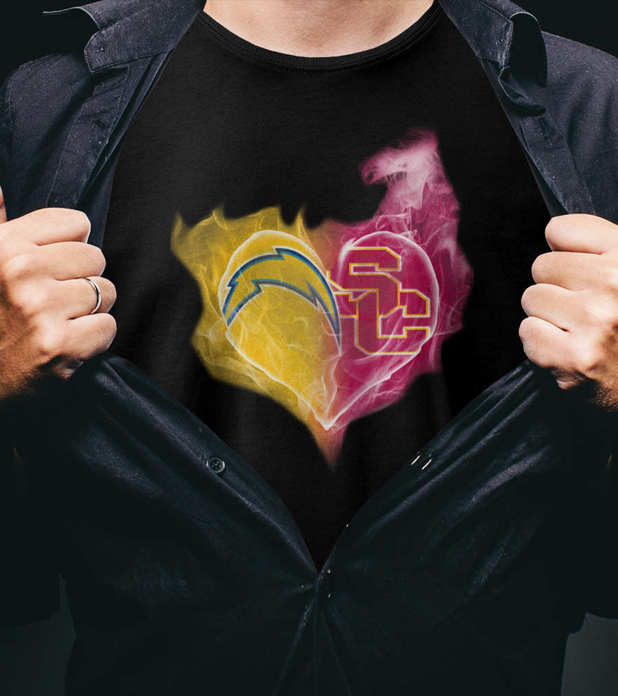 Chargers USC Trojans Heart Symbol Fusion T-Shirt