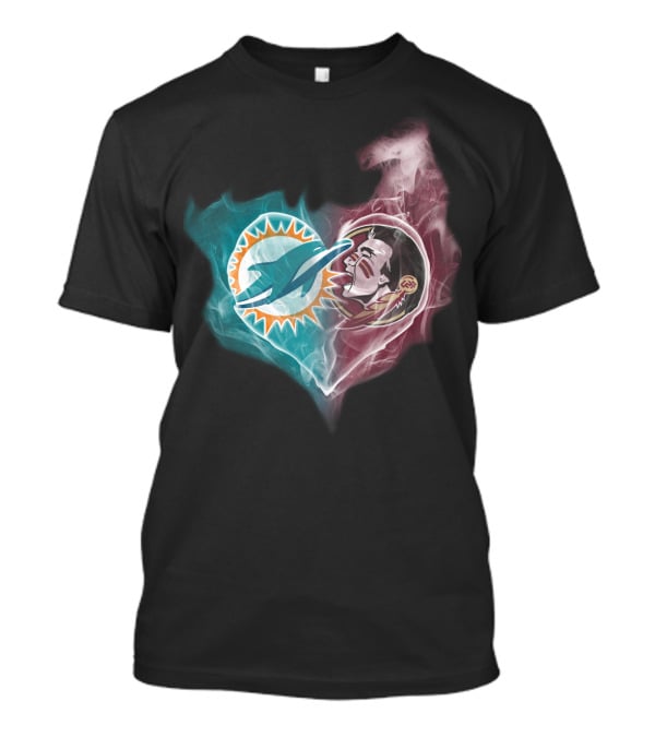 Miami Dolphins Florida State Seminoles Logo Heart Fusion T-Shirt