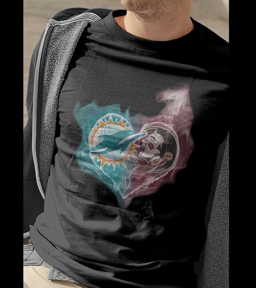 Miami Dolphins Florida State Seminoles Logo Heart Fusion T-Shirt