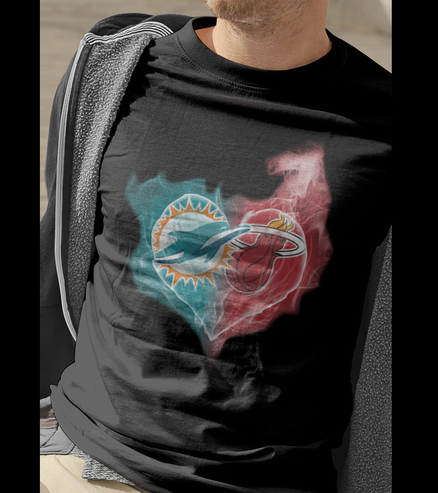Dolphins Miami Heat Heart Logo Fusion T-Shirt