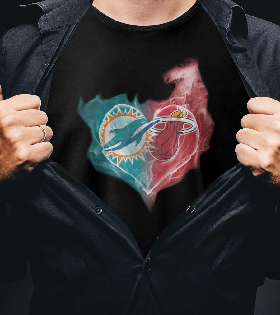 Dolphins Miami Heat Heart Logo Fusion T-Shirt