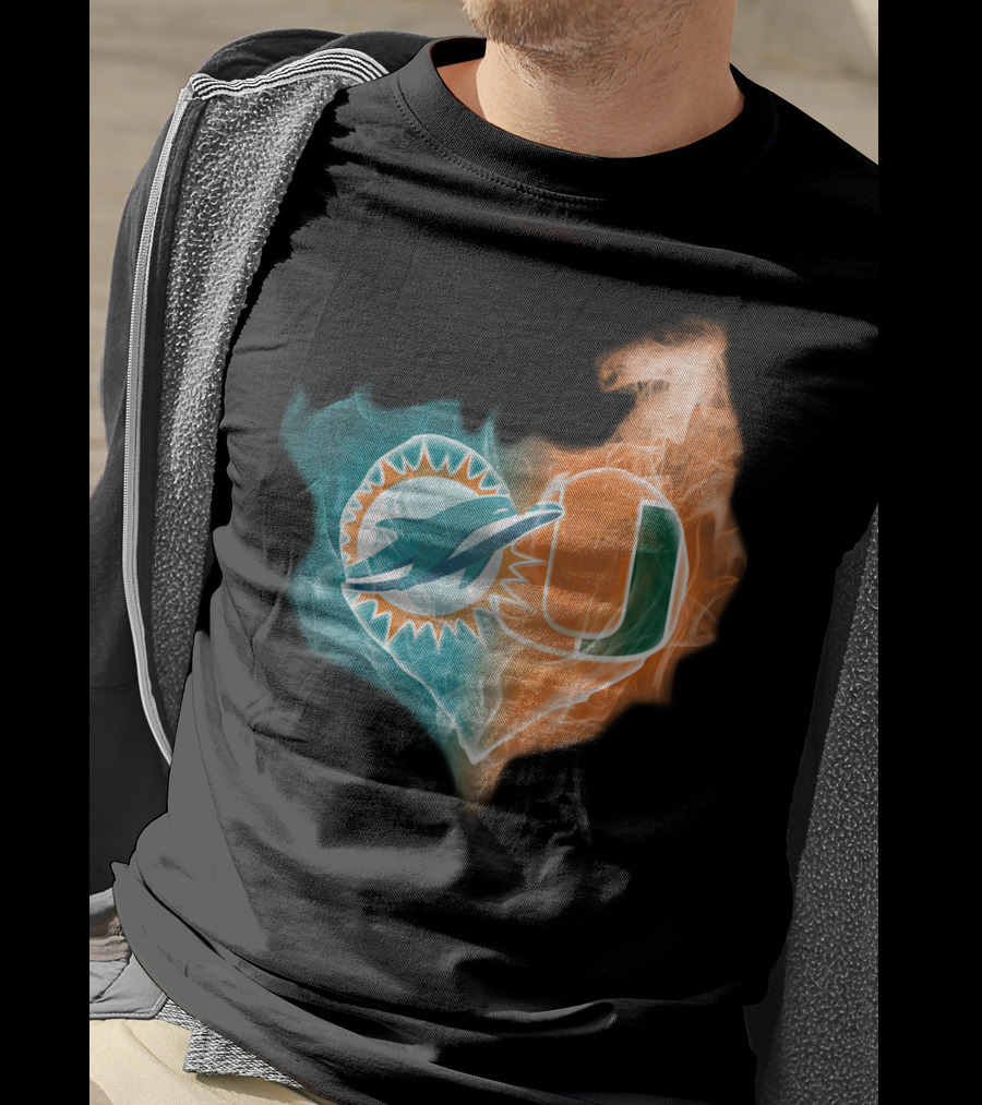 Miami Dolphins Hurricanes Heart Logo Fusion T-Shirt