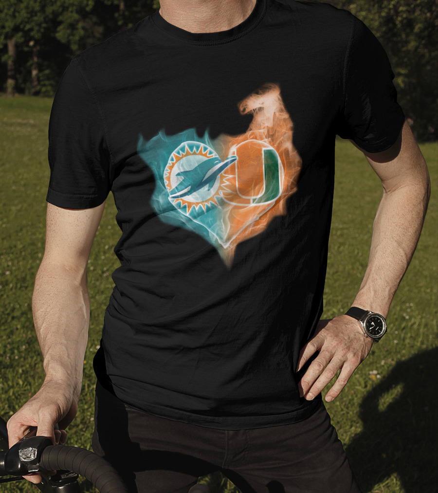 Miami Dolphins Hurricanes Heart Logo Fusion T-Shirt