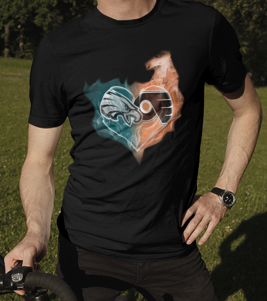 Philadelphia Eagles Flyers Heart Logo Fusion T-Shirt