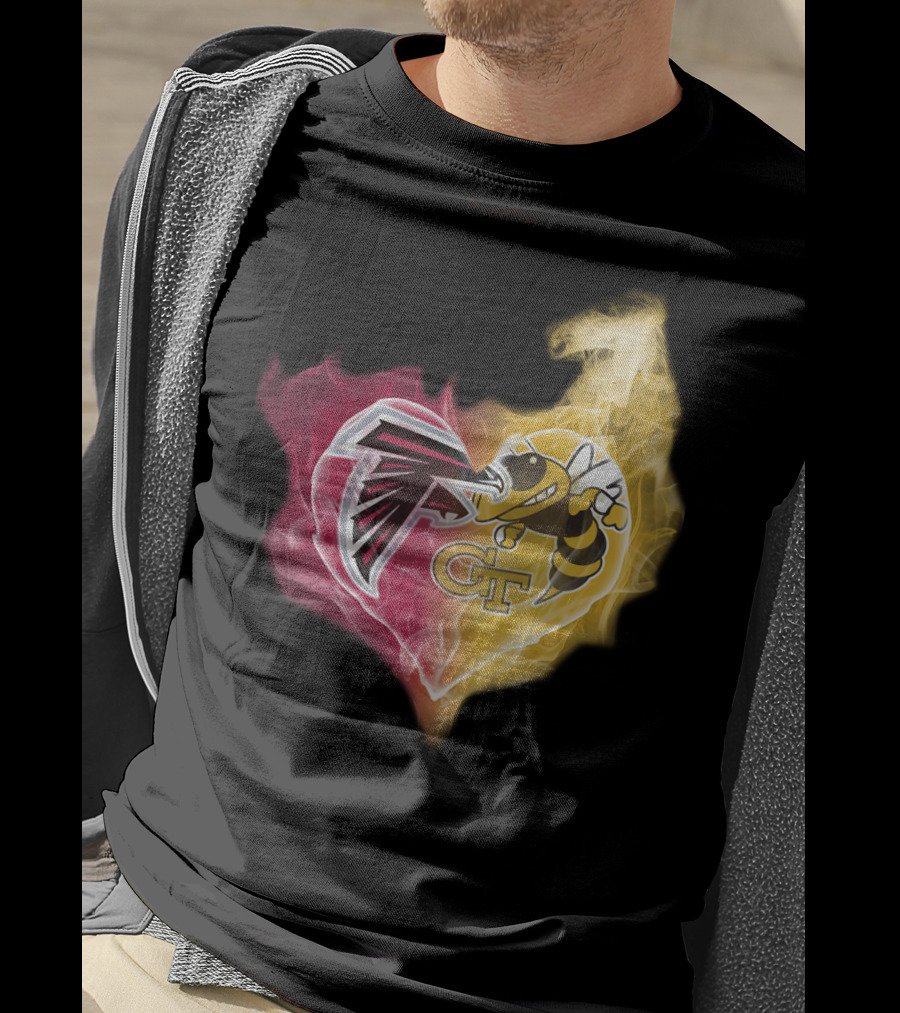 Falcons Georgia Tech Yellow Jackets Heart-Shaped Smoke Merge T-Shirt