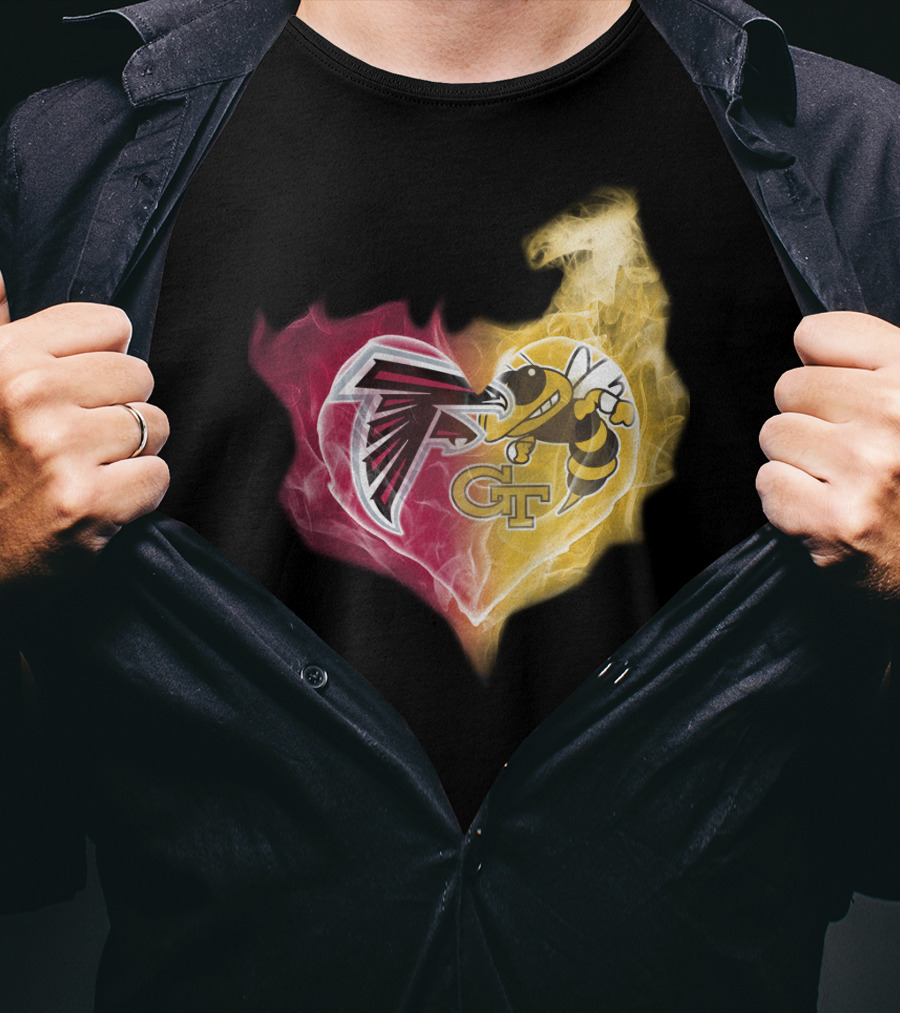 Falcons Georgia Tech Yellow Jackets Heart-Shaped Smoke Merge T-Shirt