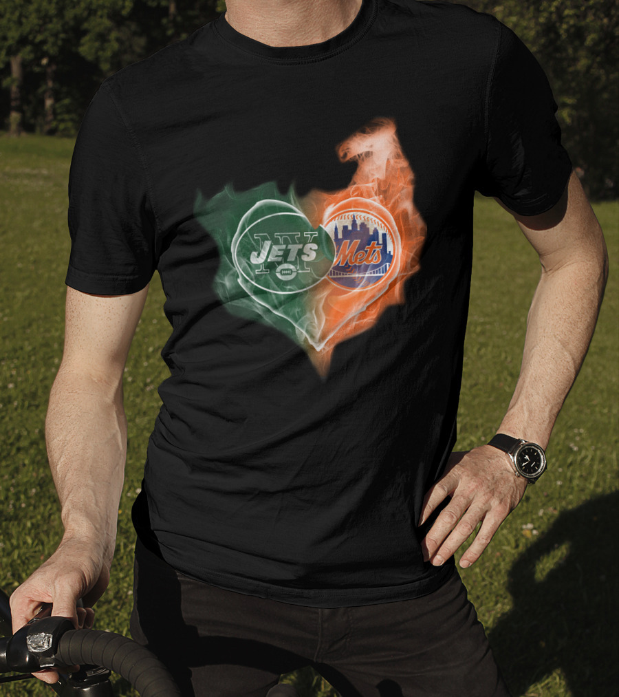 New York Jets Mets Heart Smoke Logo Fusion T-Shirt