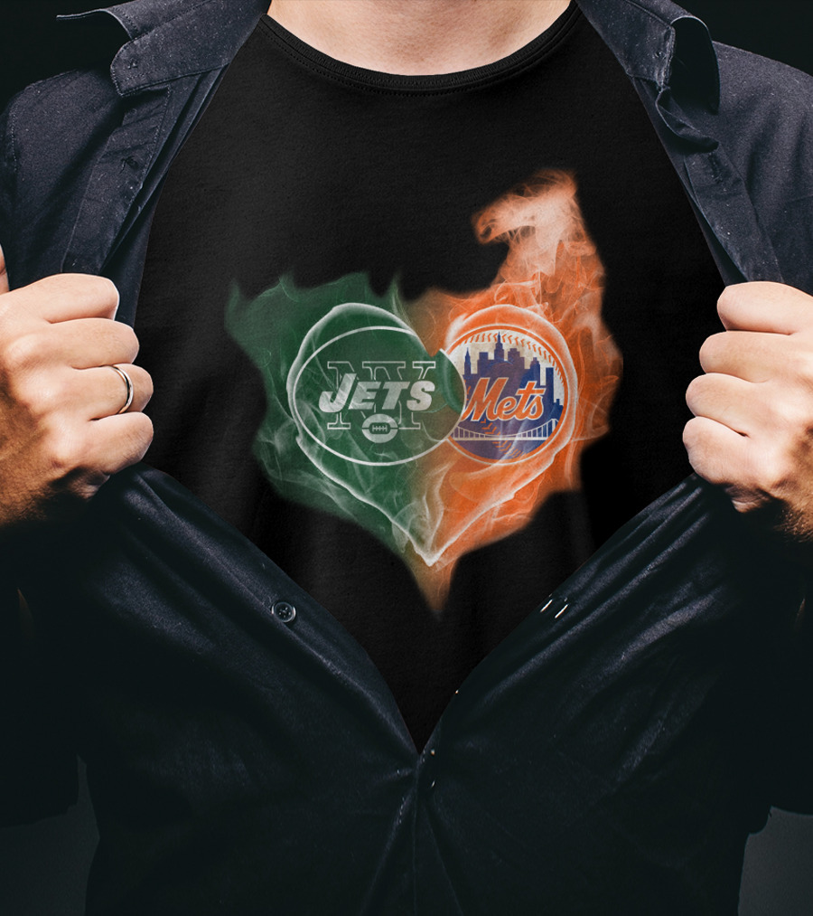 New York Jets Mets Heart Smoke Logo Fusion T-Shirt