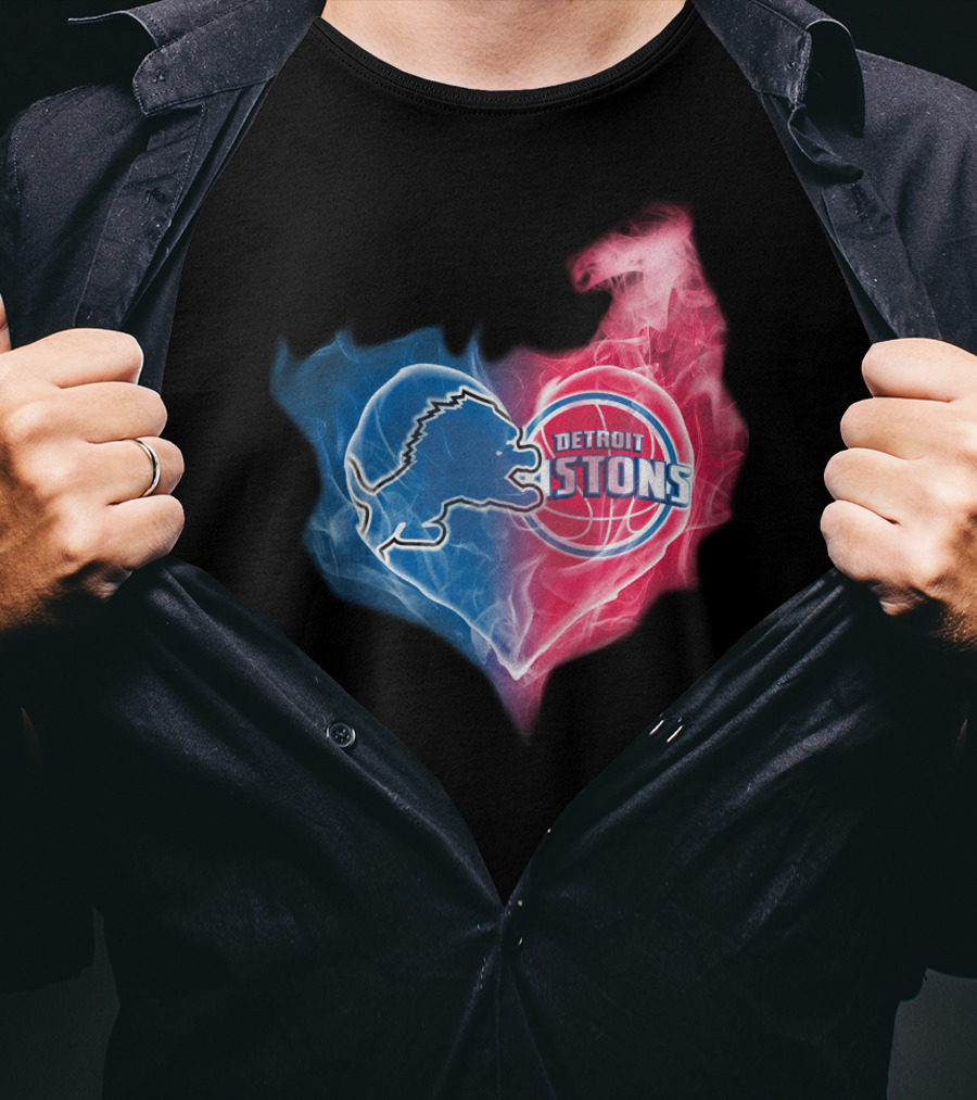 Detroit Lions Pistons Heart Fusion T-Shirt