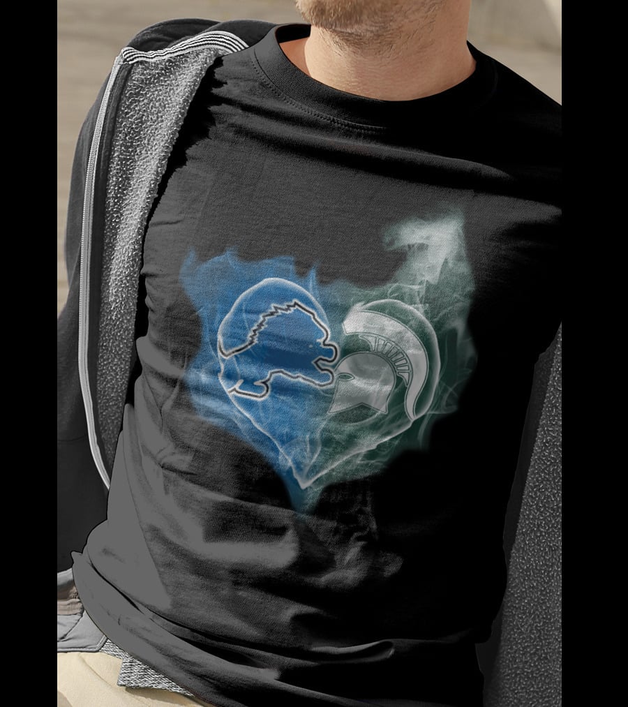 Detroit Lions Michigan State Spartans Heart Logo Fusion T-Shirt