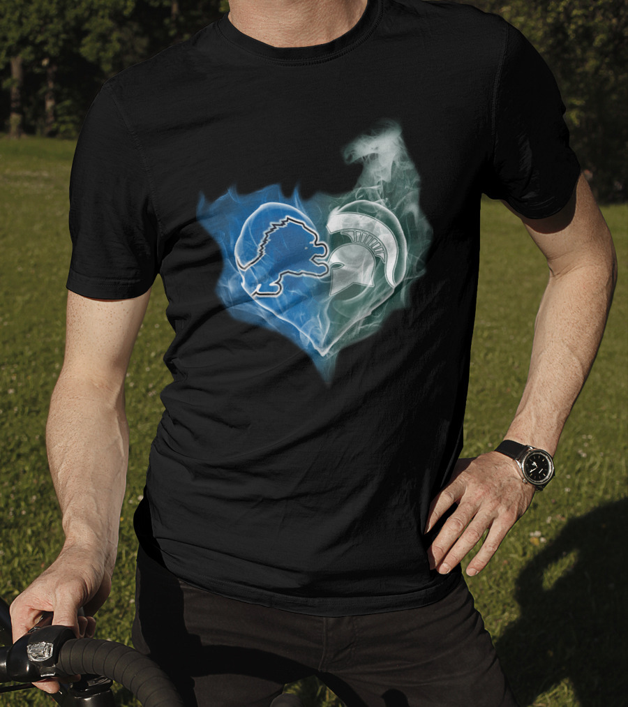 Detroit Lions Michigan State Spartans Heart Logo Fusion T-Shirt