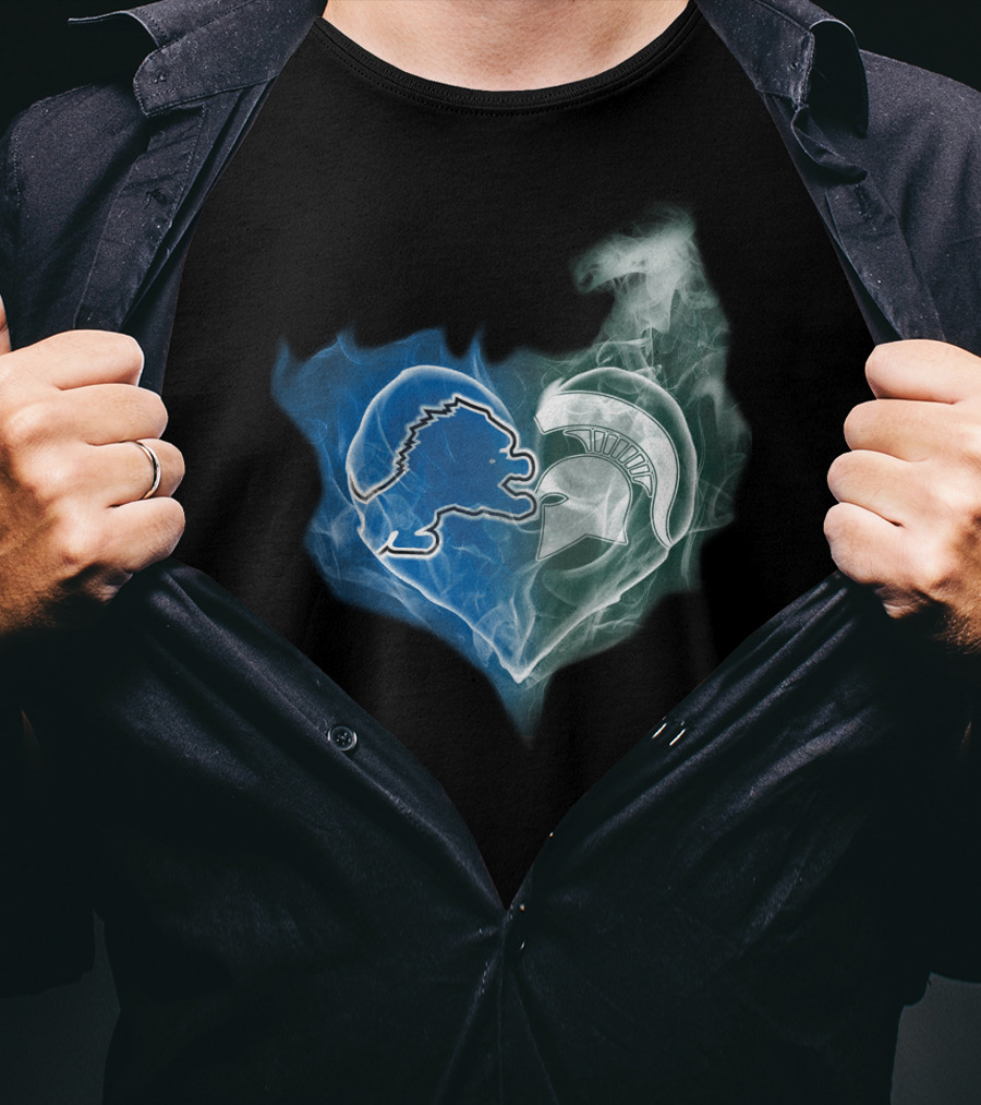 Detroit Lions Michigan State Spartans Heart Logo Fusion T-Shirt