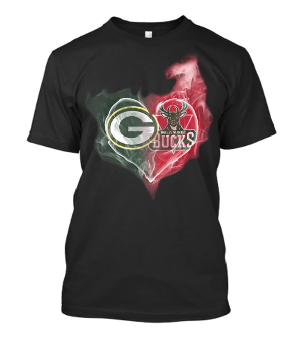 Green Bay Packers And Milwaukee Bucks Heart Fusion T-Shirt