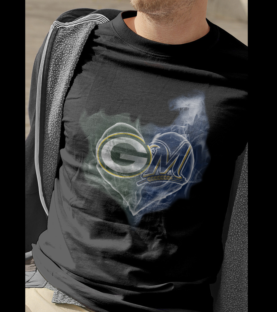 Green Bay Packers Milwaukee Brewers Heart T-Shirt