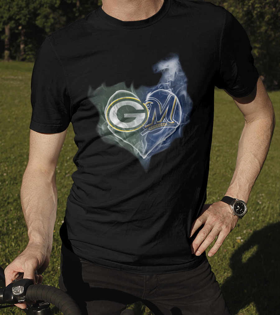 Green Bay Packers Milwaukee Brewers Heart T-Shirt