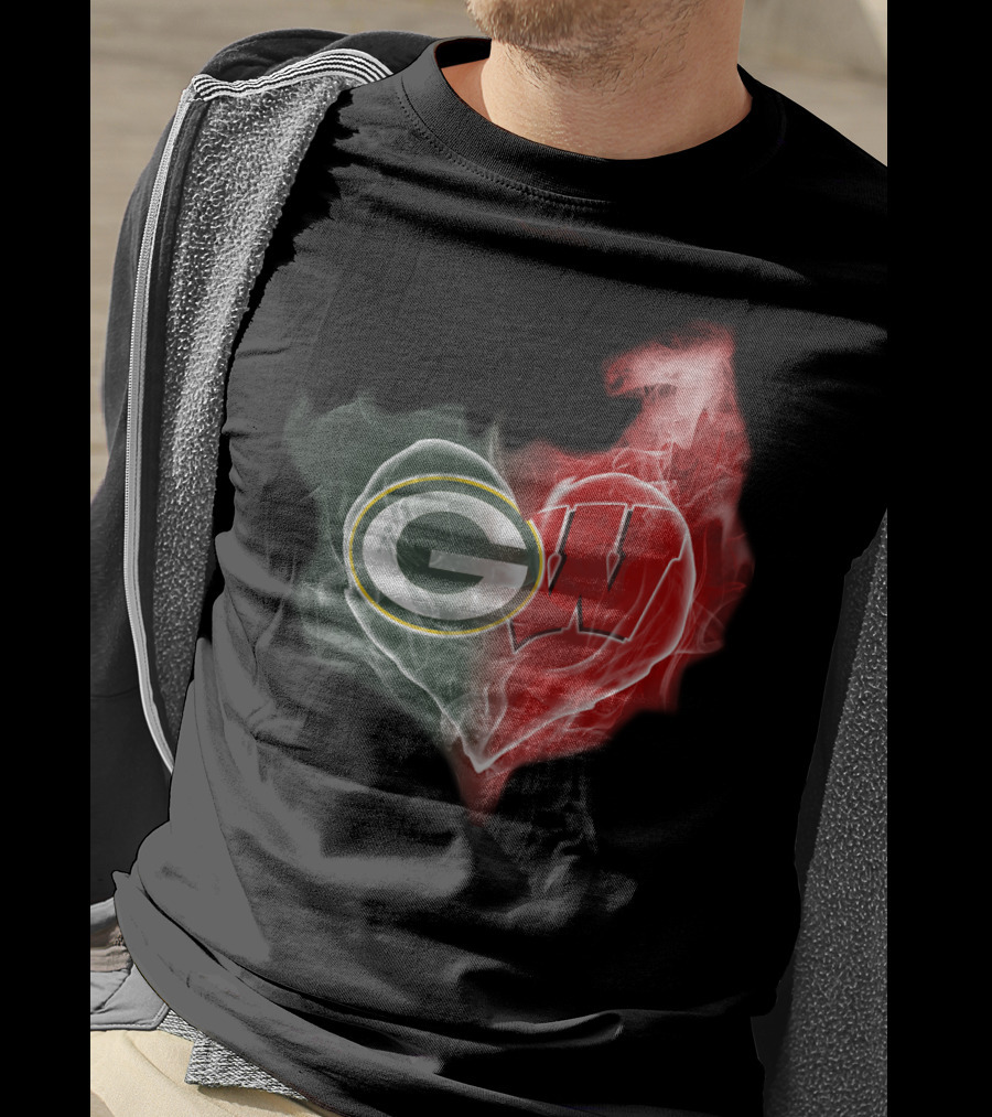 Packers Wisconsin Badgers G W Heart Fusion T-Shirt