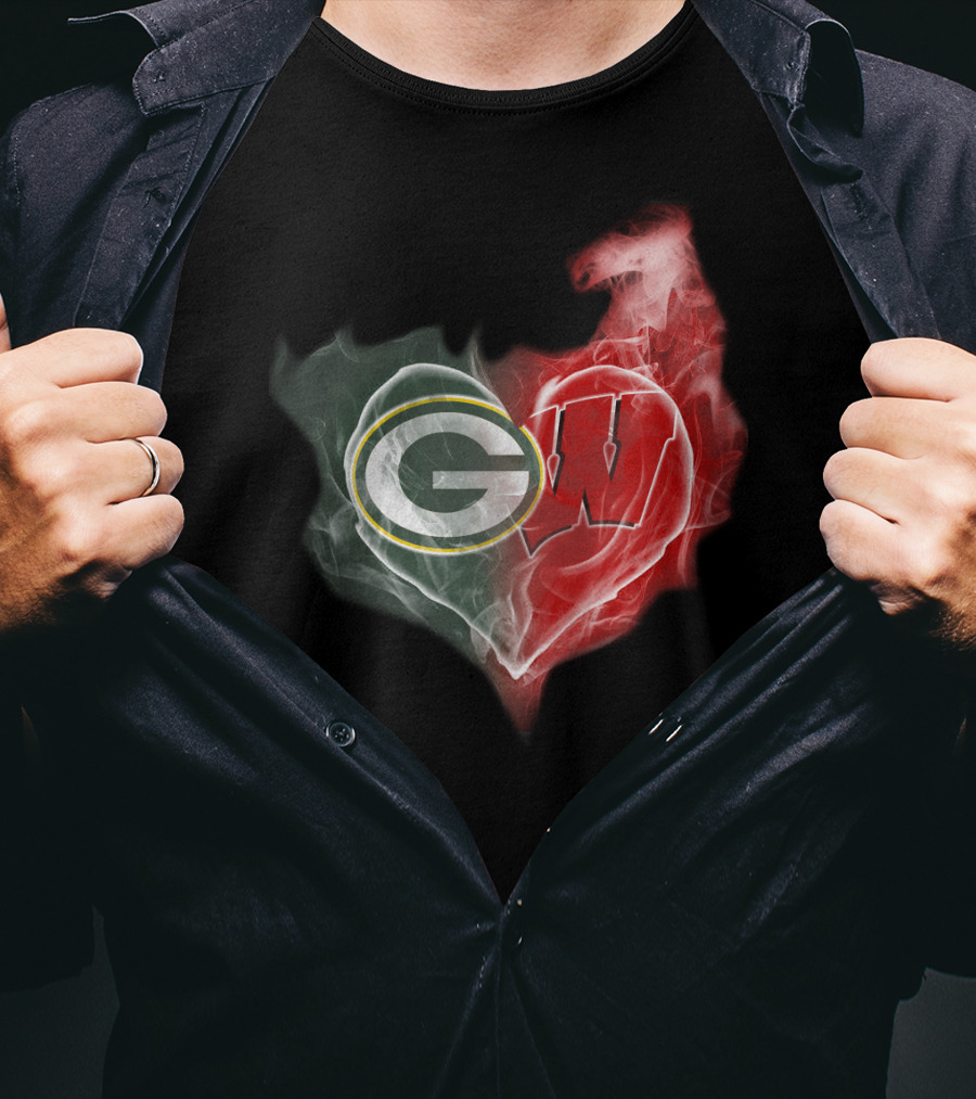 Packers Wisconsin Badgers G W Heart Fusion T-Shirt
