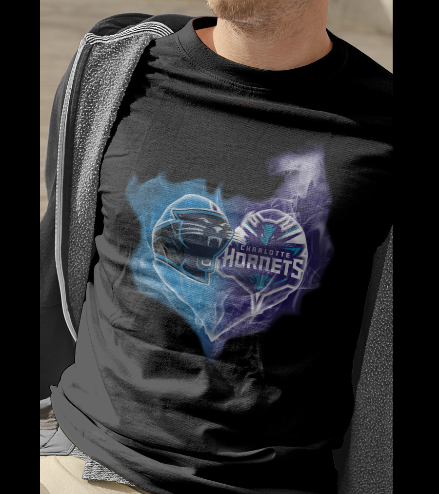 Carolina Panthers Charlotte Hornets Heart Fusion T-Shirt