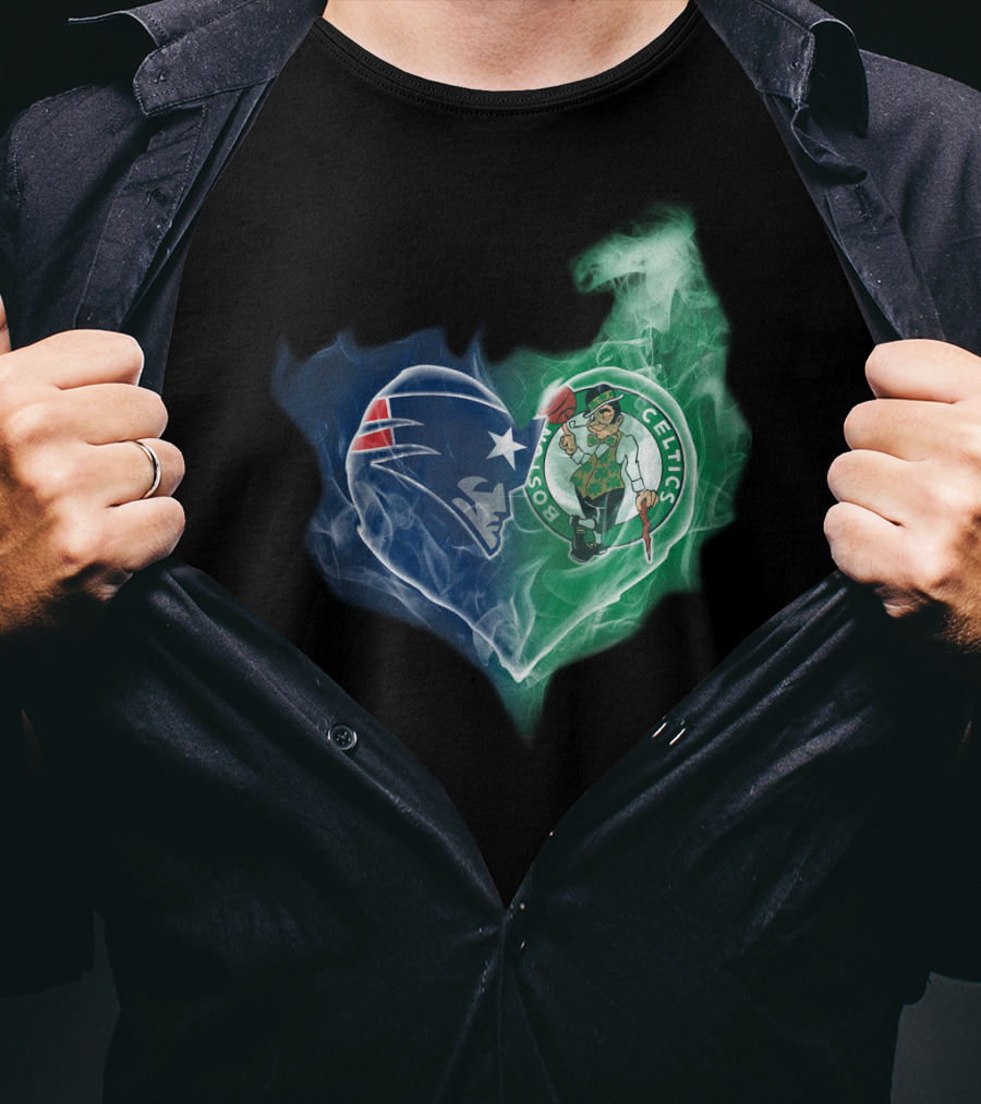 Patriots Boston Celtics Heart Smoke T-Shirt