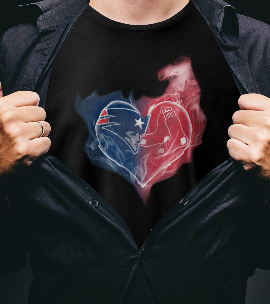 Patriots And Boston Red Sox Heart Symbol Fusion T-Shirt