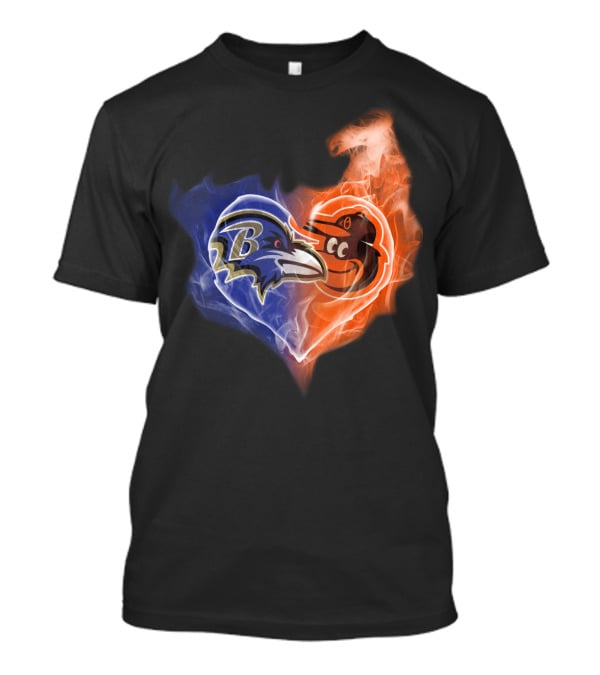 Baltimore Ravens Orioles Heart Flame T-Shirt