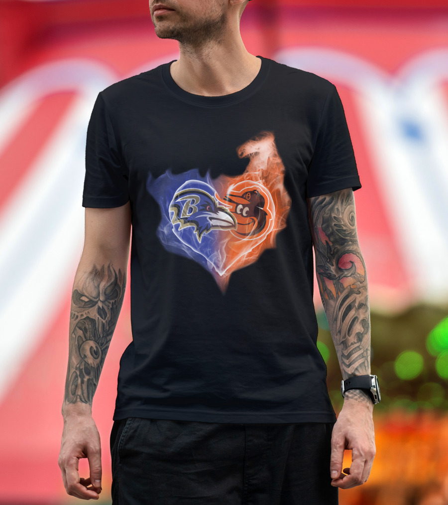 Baltimore Ravens Orioles Heart Flame T-Shirt