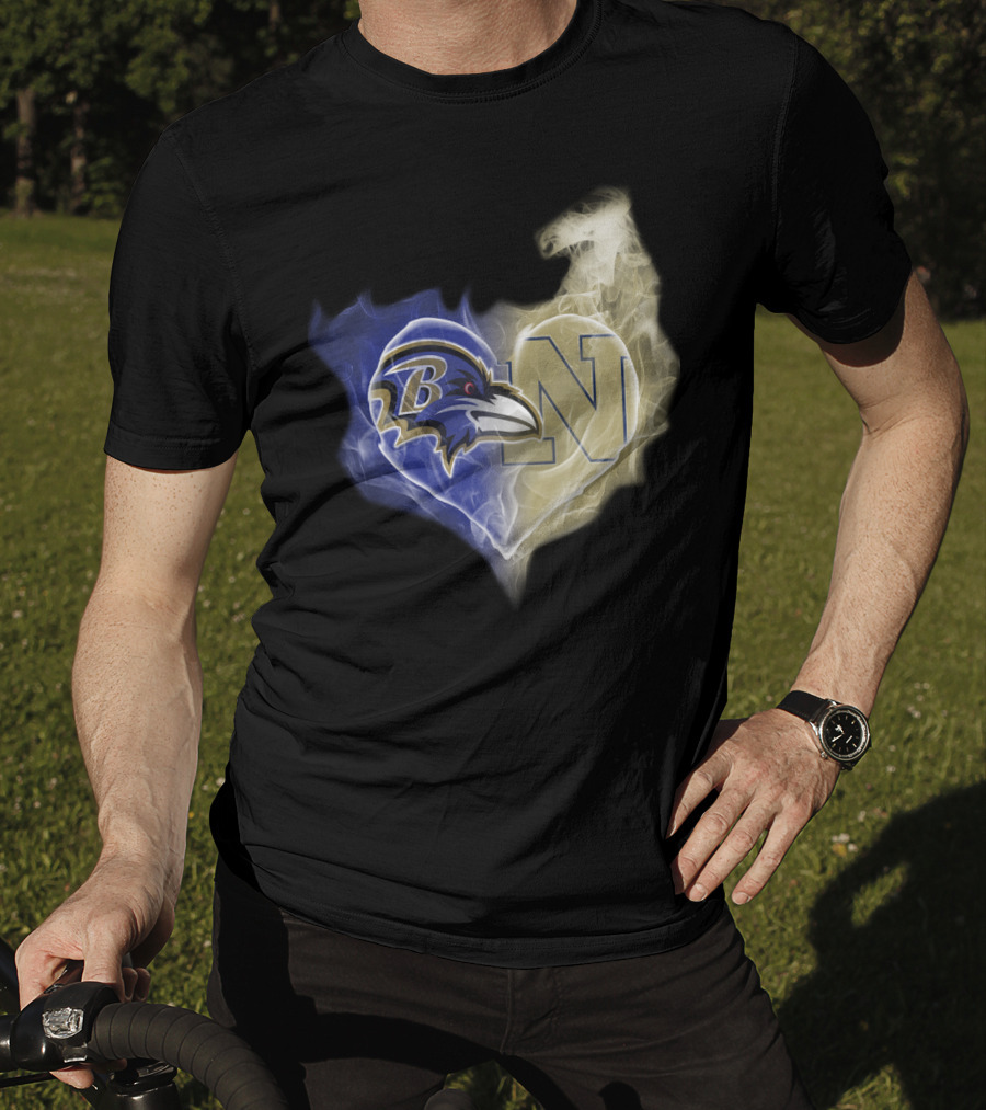 Ravens Navy Midshipmen Heart Smoke T-Shirt