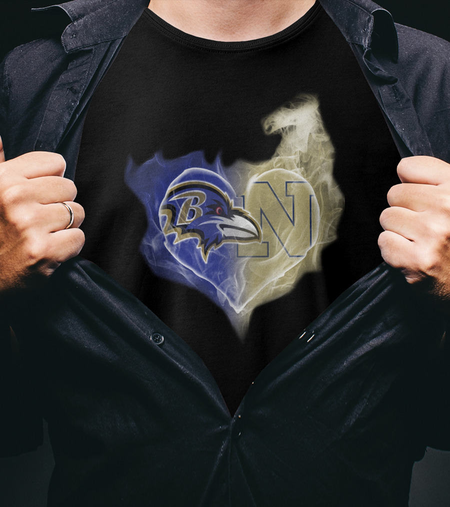 Ravens Navy Midshipmen Heart Smoke T-Shirt