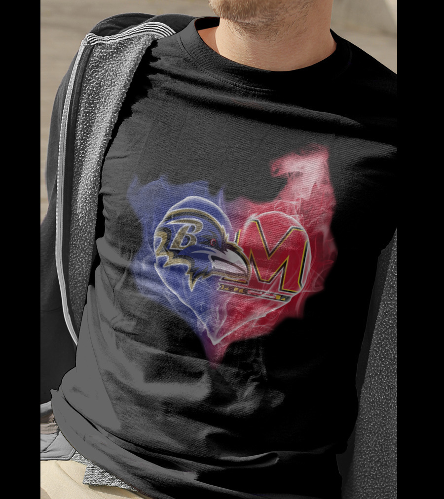 Ravens Maryland Terrapins Heart Logo Fusion T-Shirt