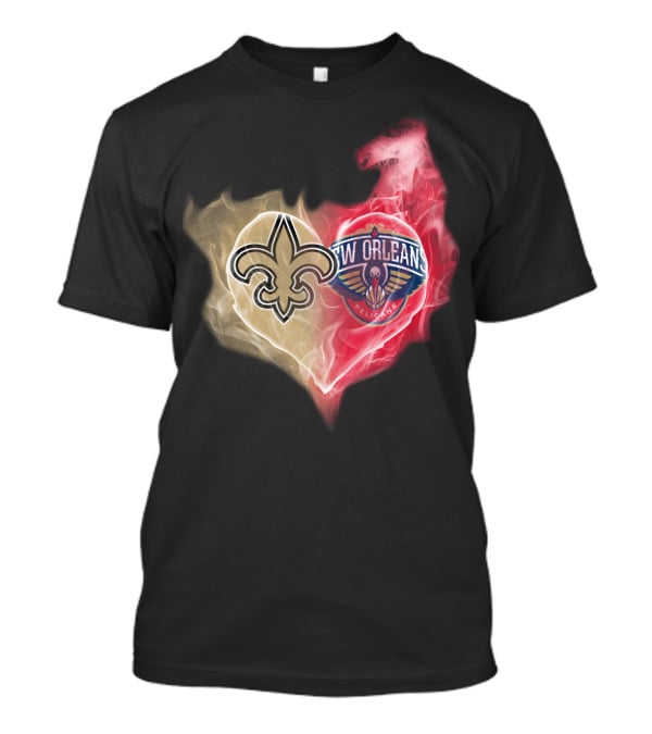 New Orleans Saints Pelicans Heart Logo Fusion T-Shirt