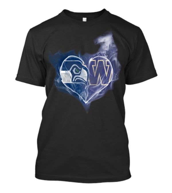 Seattle Seahawks Washington Huskies Heart Logo Smoke T-Shirt