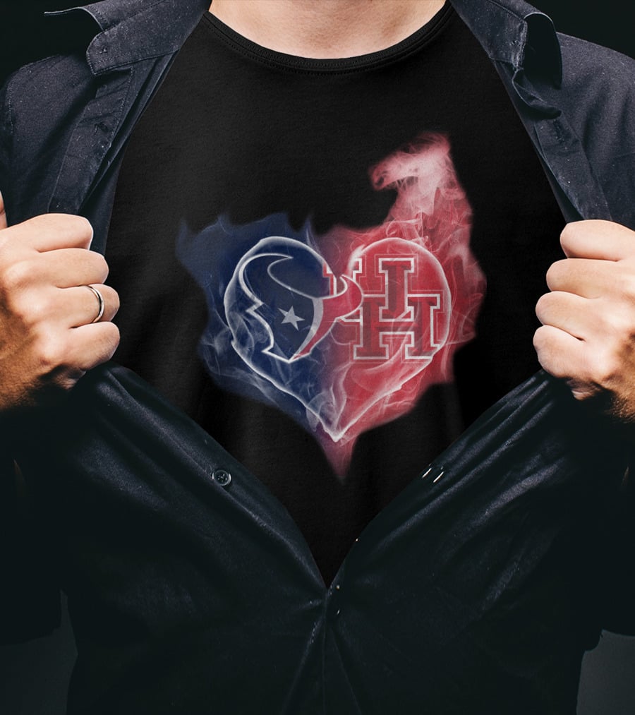 Texans Houston Cougars Heart Logo Smoke T-Shirt