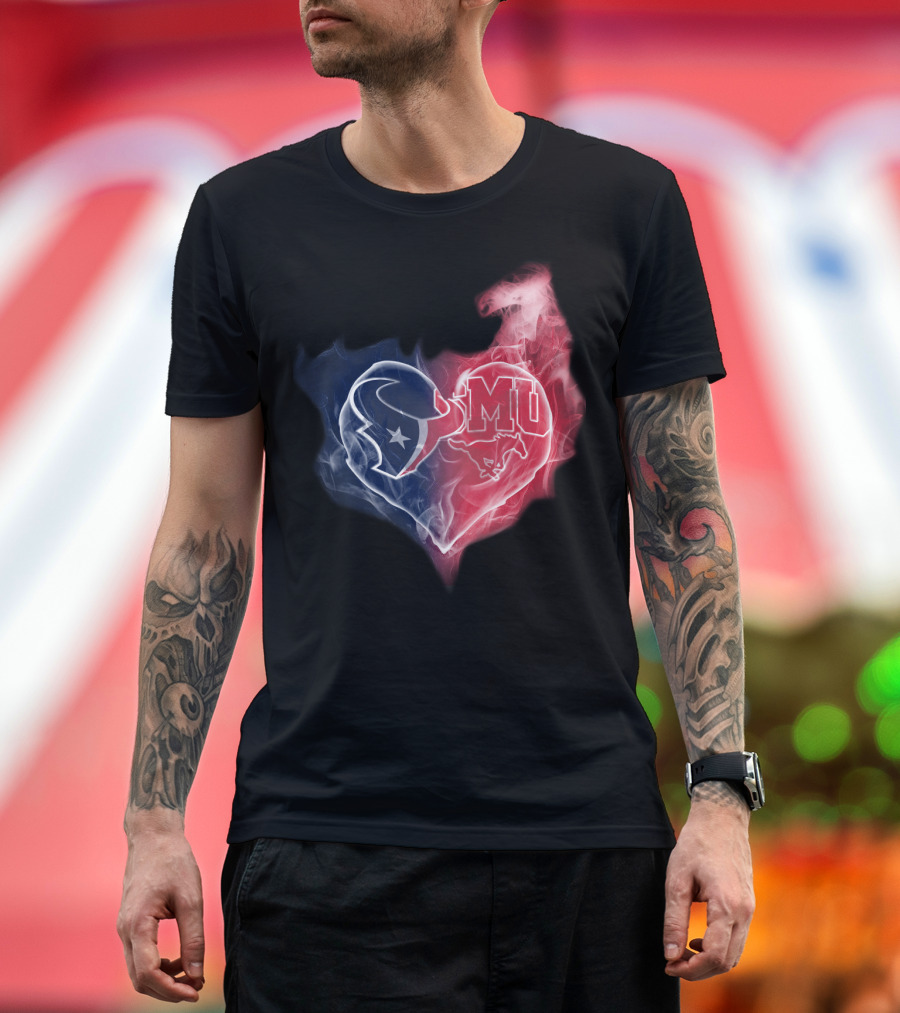 Texans SMU Mustangs Heart Logo Fusion T-Shirt