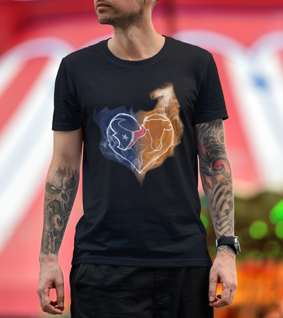 Texans Texas Longhorns Heart Flame NFL College Football T-Shirt