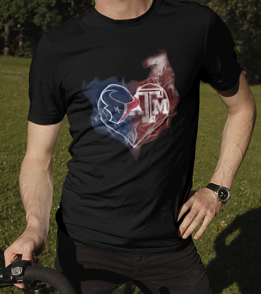 Texans Heart Texas A&M Aggies Logo Fusion T-Shirt