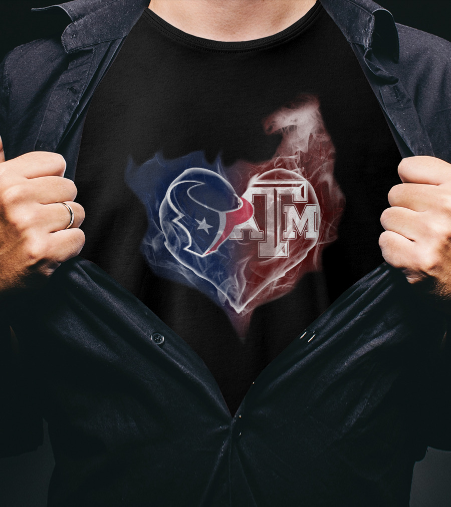Texans Heart Texas A&M Aggies Logo Fusion T-Shirt