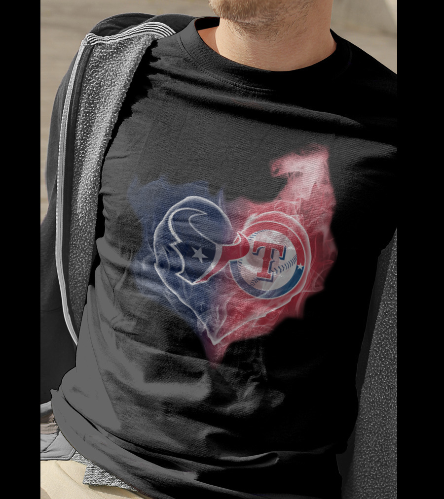 Texans Texas Rangers Heart Logo Combination T-Shirt